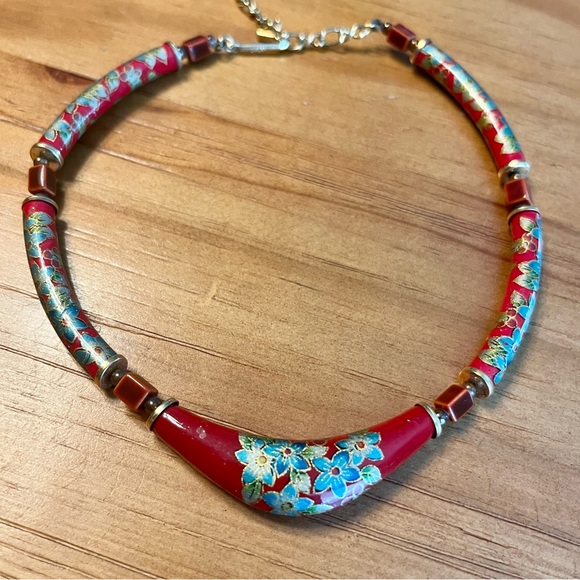 Vintage Japanese Floral Enamel Choker Necklace - Picture 1 of 7